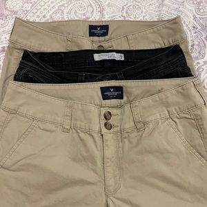 American Eagle low rise flare Artist khaki , 2 pair in 4 short, plus bonus